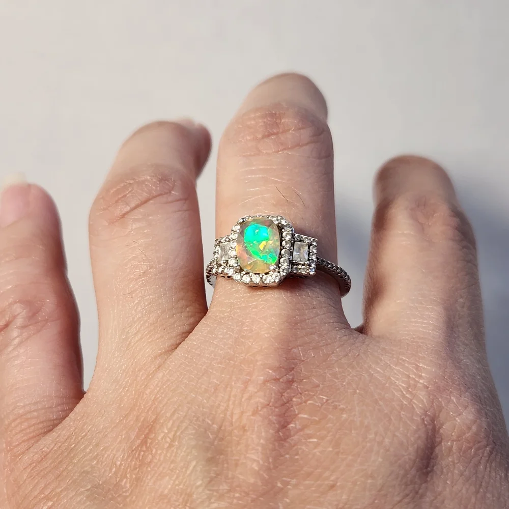 [On HOLD/repair] Sizeable Real/Natural Ethiopian Opal 925 Silver Ring Sz 8 - Picture 3 of 16